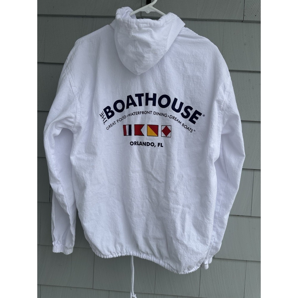 The Boathouse Disney Springs Orlando Captain Zip Hoodie Size‎ M White Nautical